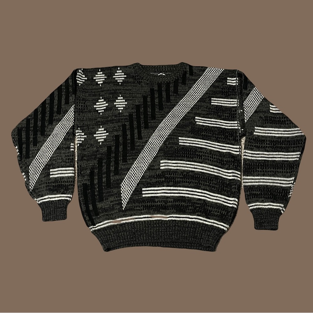 Vintage 90s Gray Black and White Crewneck Sweater